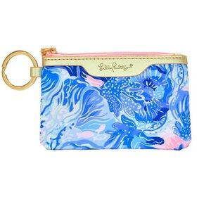 Lilly Pulitzer ID Case Shade Seekers Blue Pink Gold Keychain Wallet NEW
